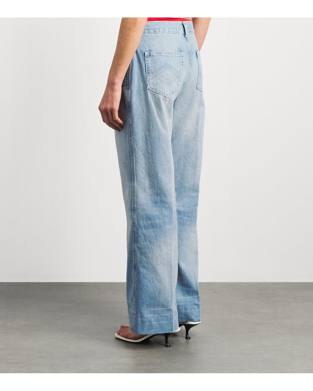 Sandro Blue Zipped-Pocket Wide-Leg Jeans