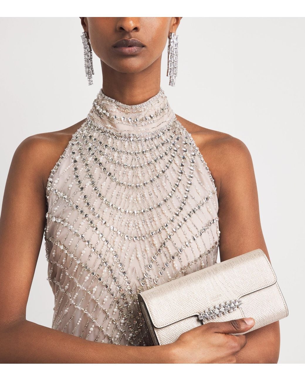 Pamella Roland White Embellished Halterneck Gown