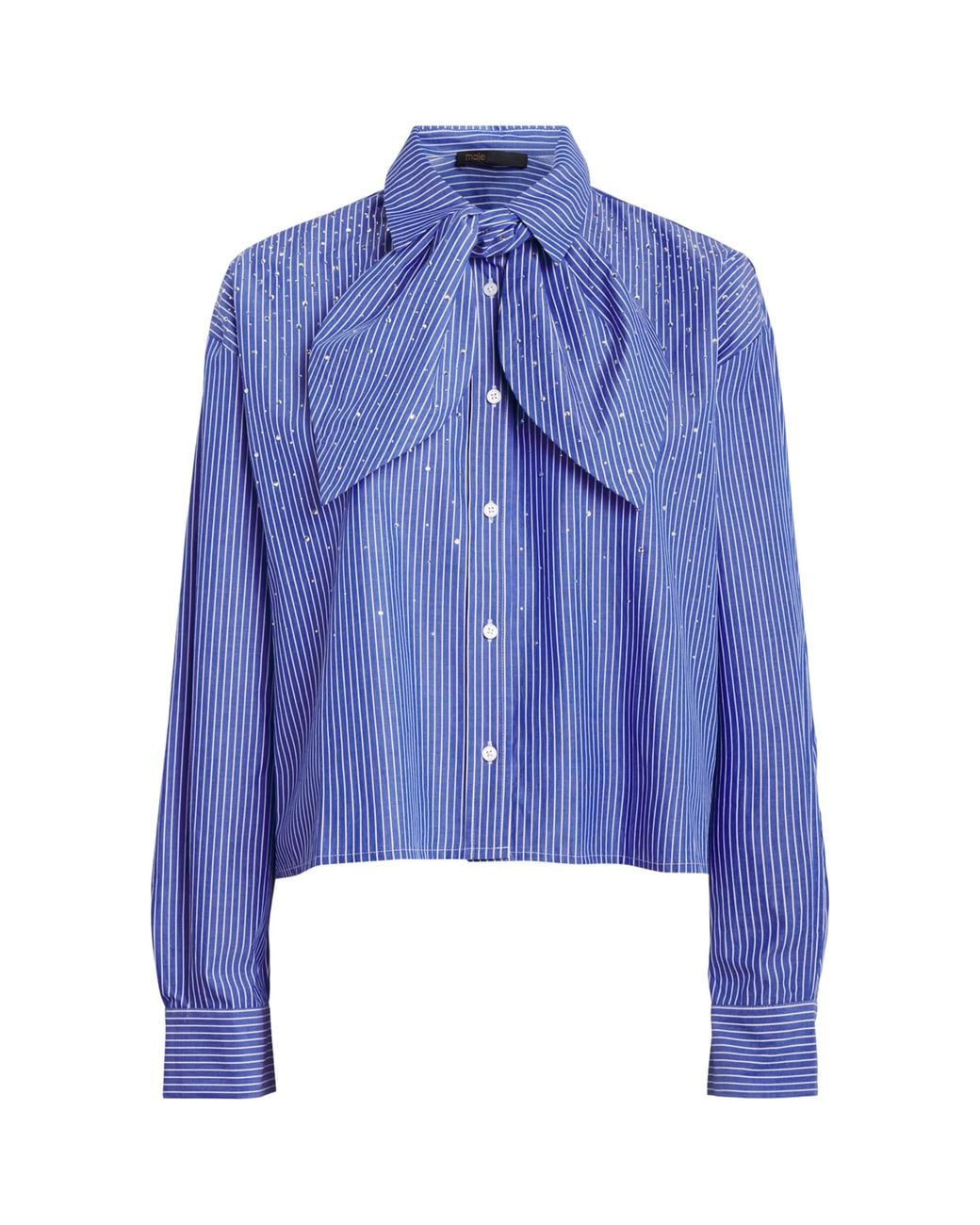 Maje Blue Cotton Tie-Detail Stripe Shirt