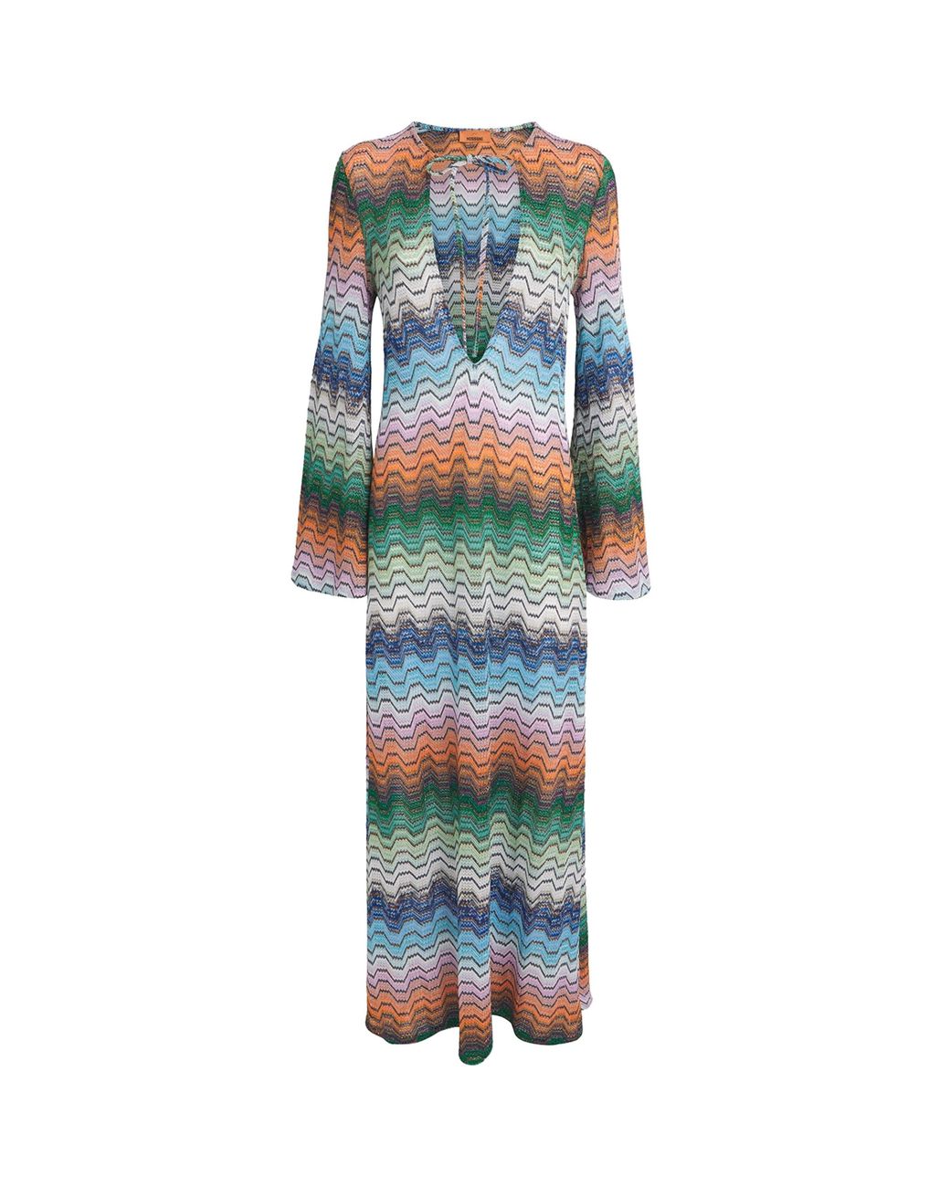 Missoni Blue Metallic Zigzag Kaftan Maxi Dress