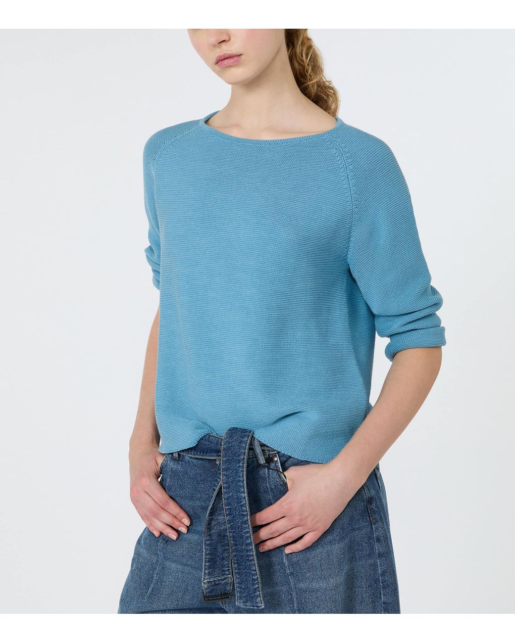 Weekend by Maxmara Blue Cotton Boat-Neck Sweater
