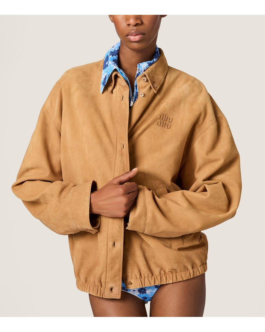 Miu Miu Brown Logo-Detailed Button-Up Jacket