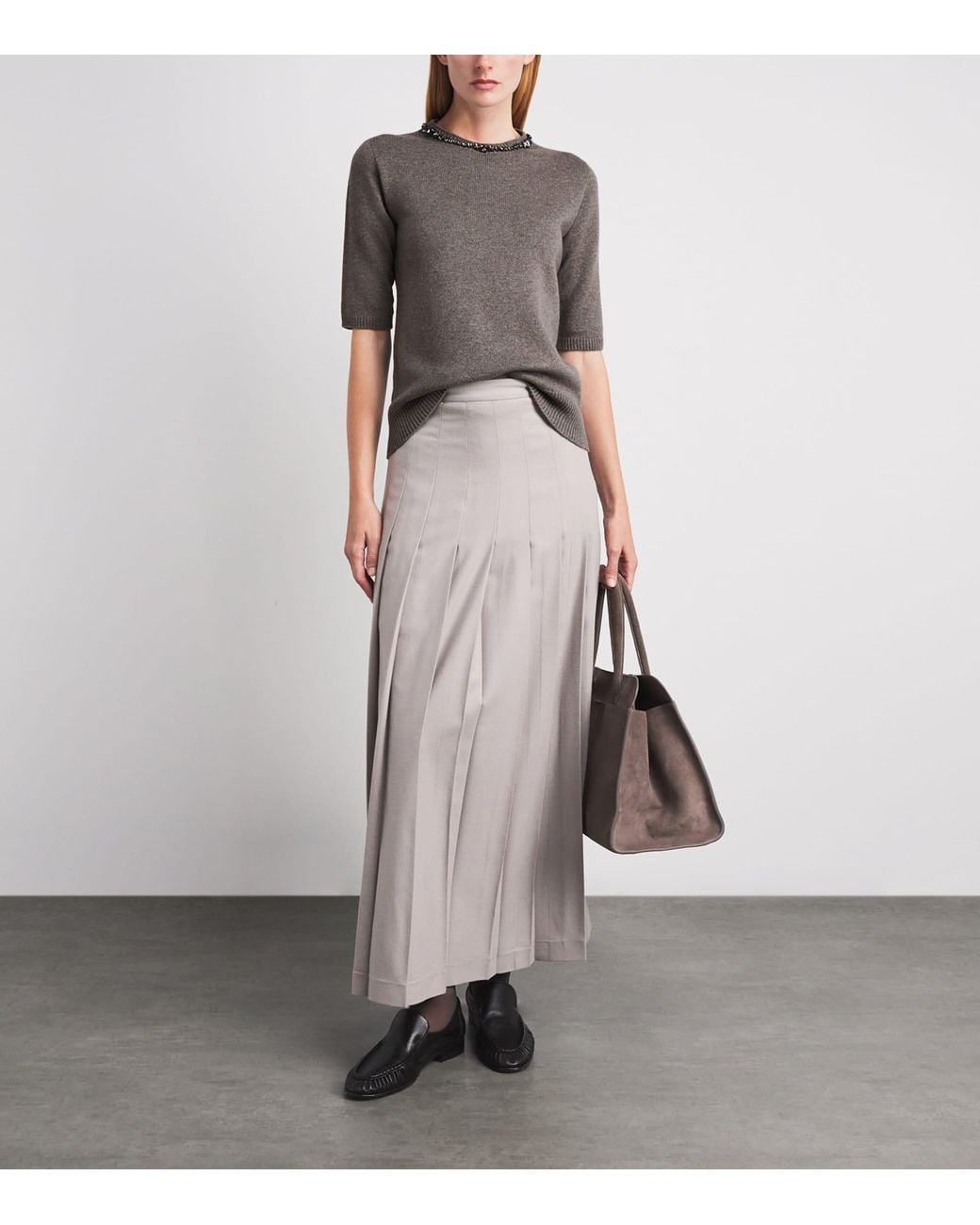 Fabiana Filippi Gray Virgin Wool-Silk-Cashmere Embellished Sweater