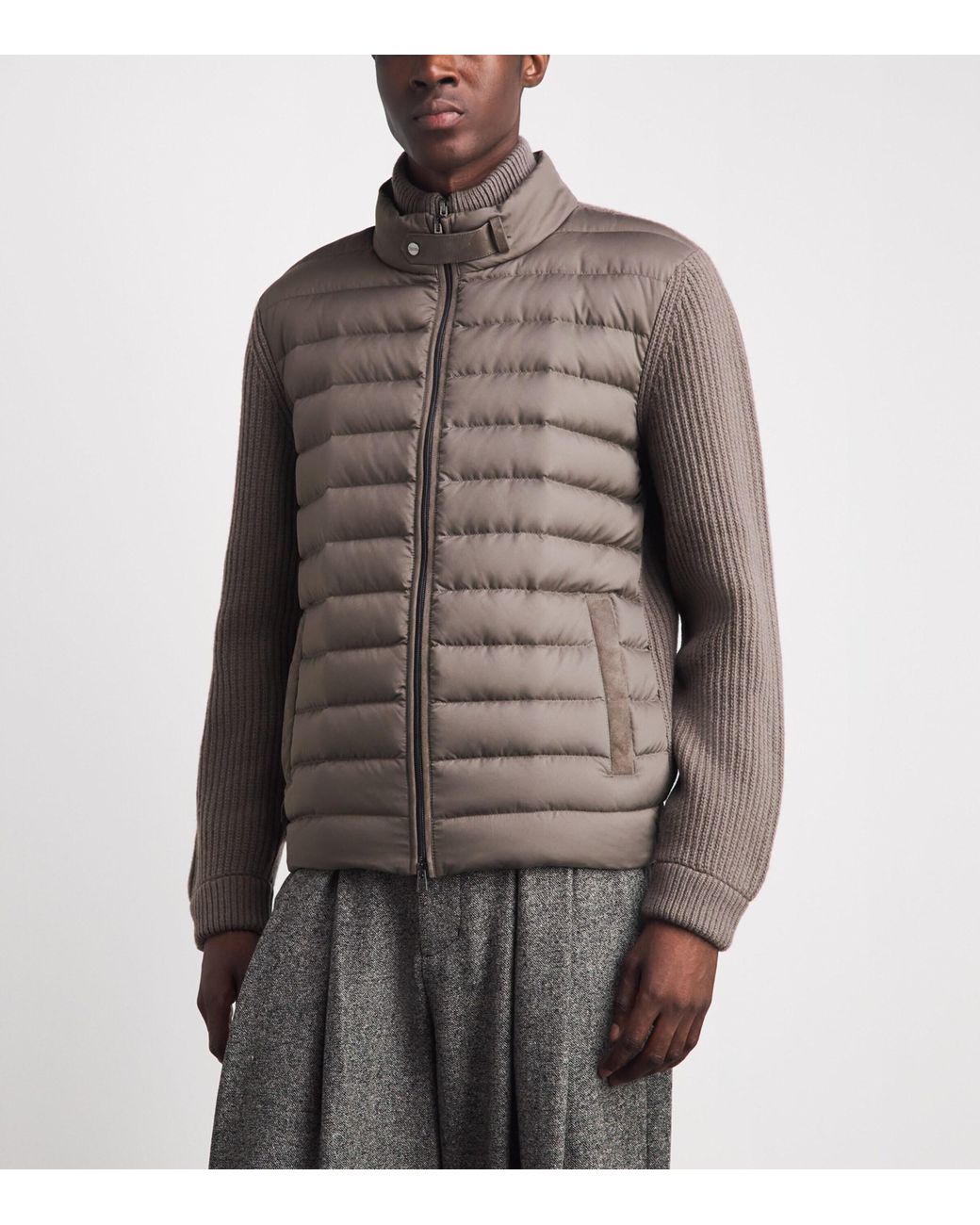 Herno Brown Wool Quilted Hybrid Jacket for men