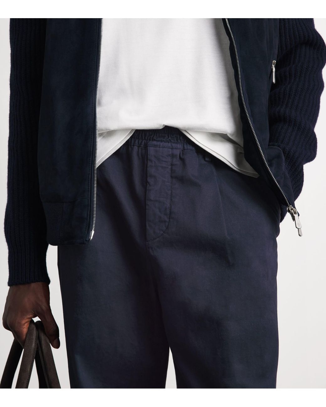 Eleventy Blue Stretch-Cotton Pleated Straight Trousers for men