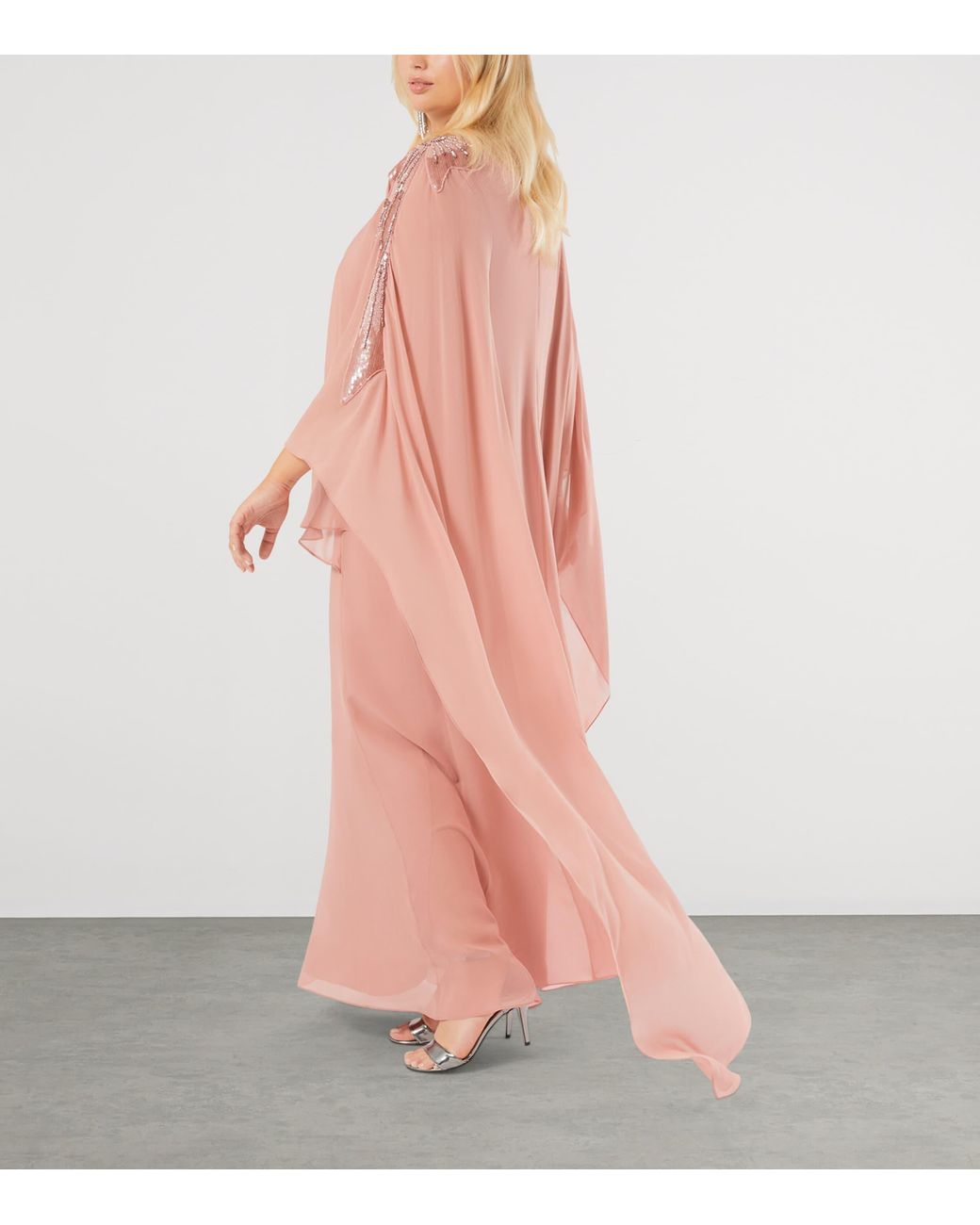 Marina Rinaldi Pink Embellished Caped Gown