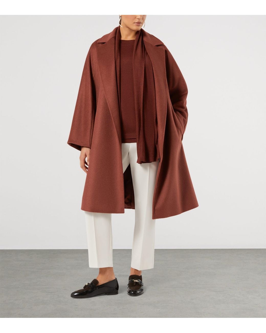 Marina Rinaldi Brown Wool-Silk Waterfall Cardigan
