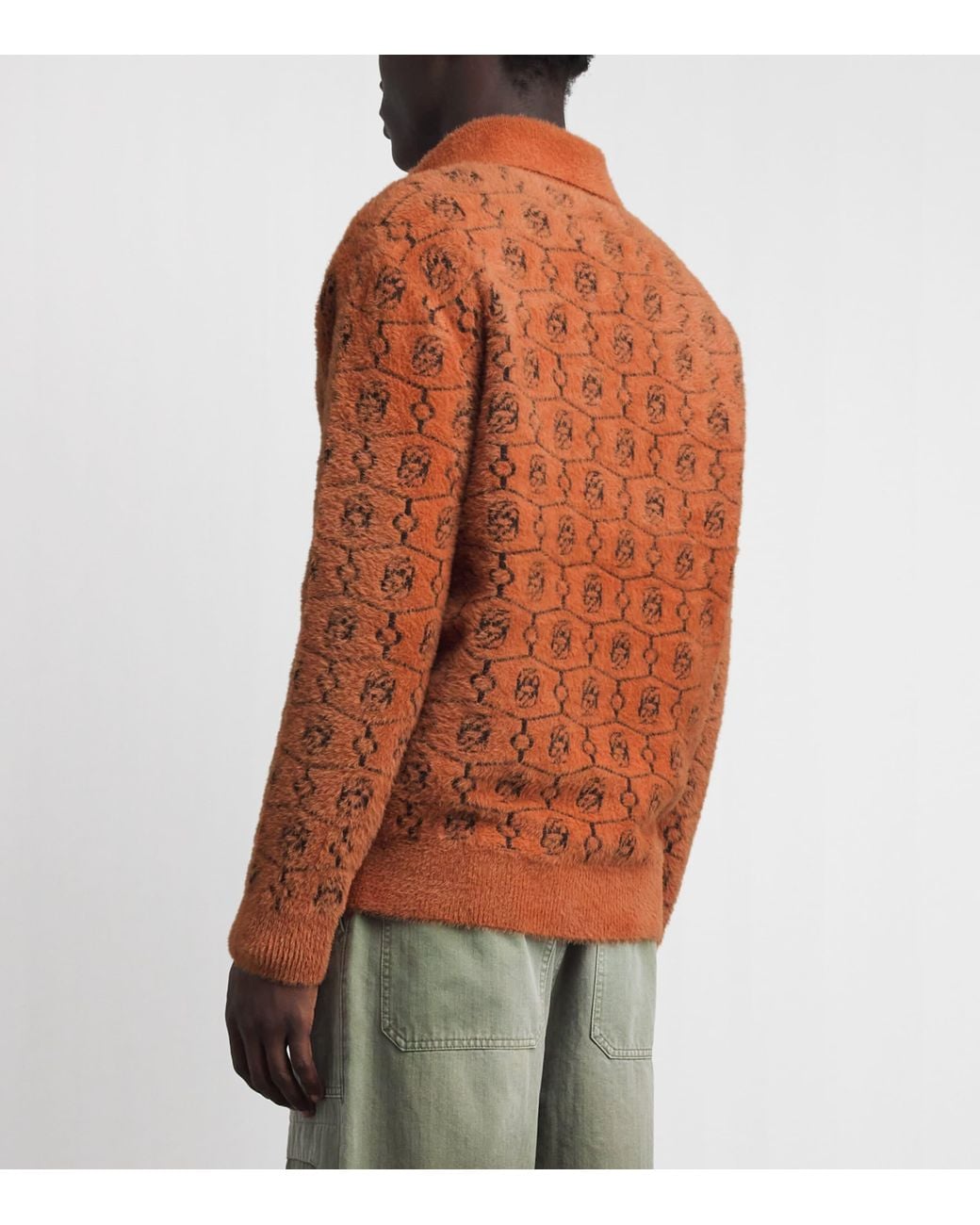 Drole de Monsieur Brown Monogram Jacquard Polo Sweater for men