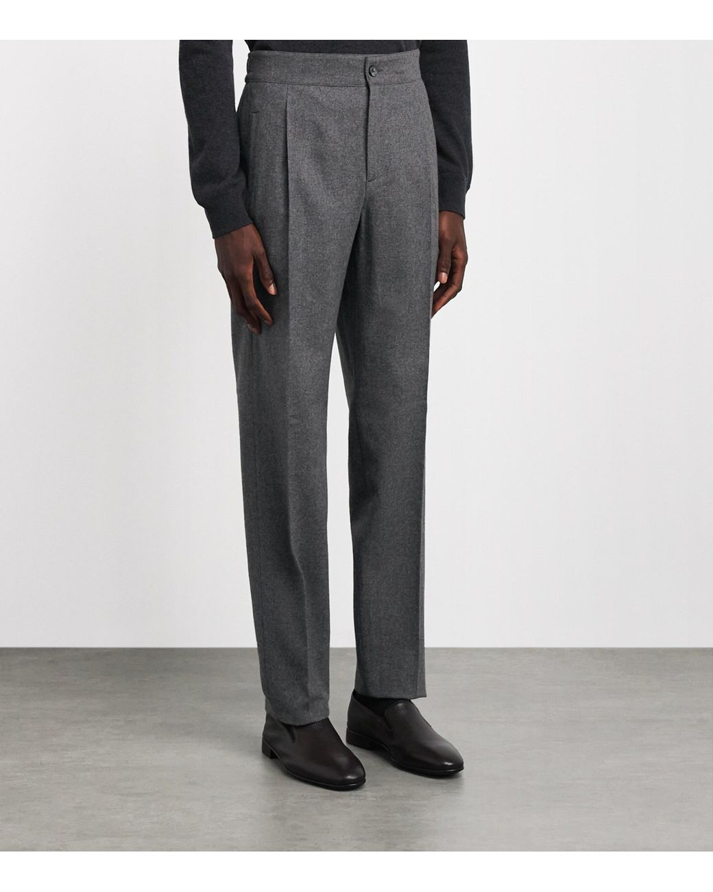 Isaia Gray Wool-Blend Comfort Slim Trousers for men