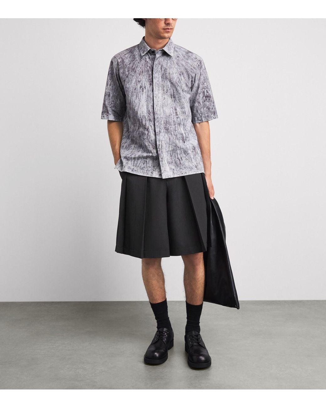 IM MEN Black Pleated Cornice Shorts for men