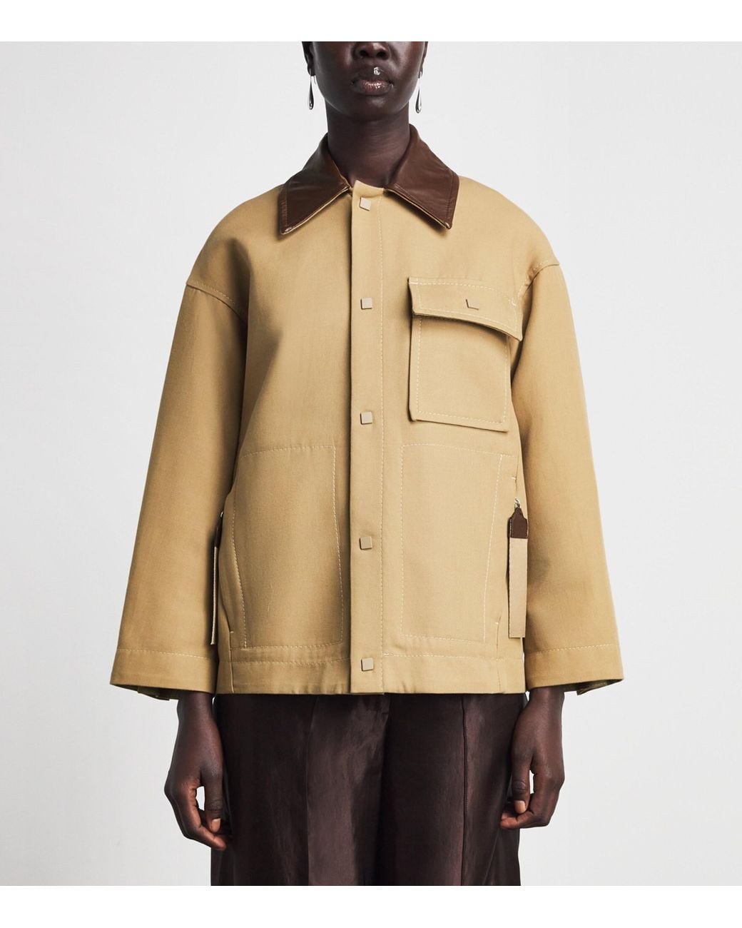 MAX&Co. Natural Water-Resistant Leather-Trim Jacket