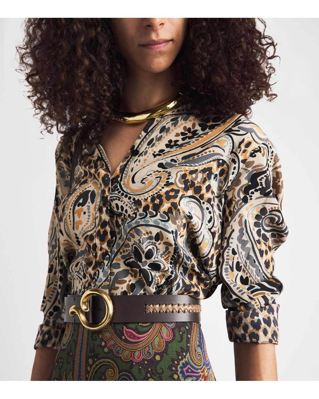 Etro Brown Paisley Hardware Waist Belt
