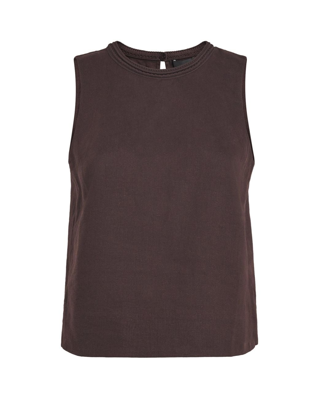 ME+EM Brown Linen-Blend Creaseless Crochet-Trim Top