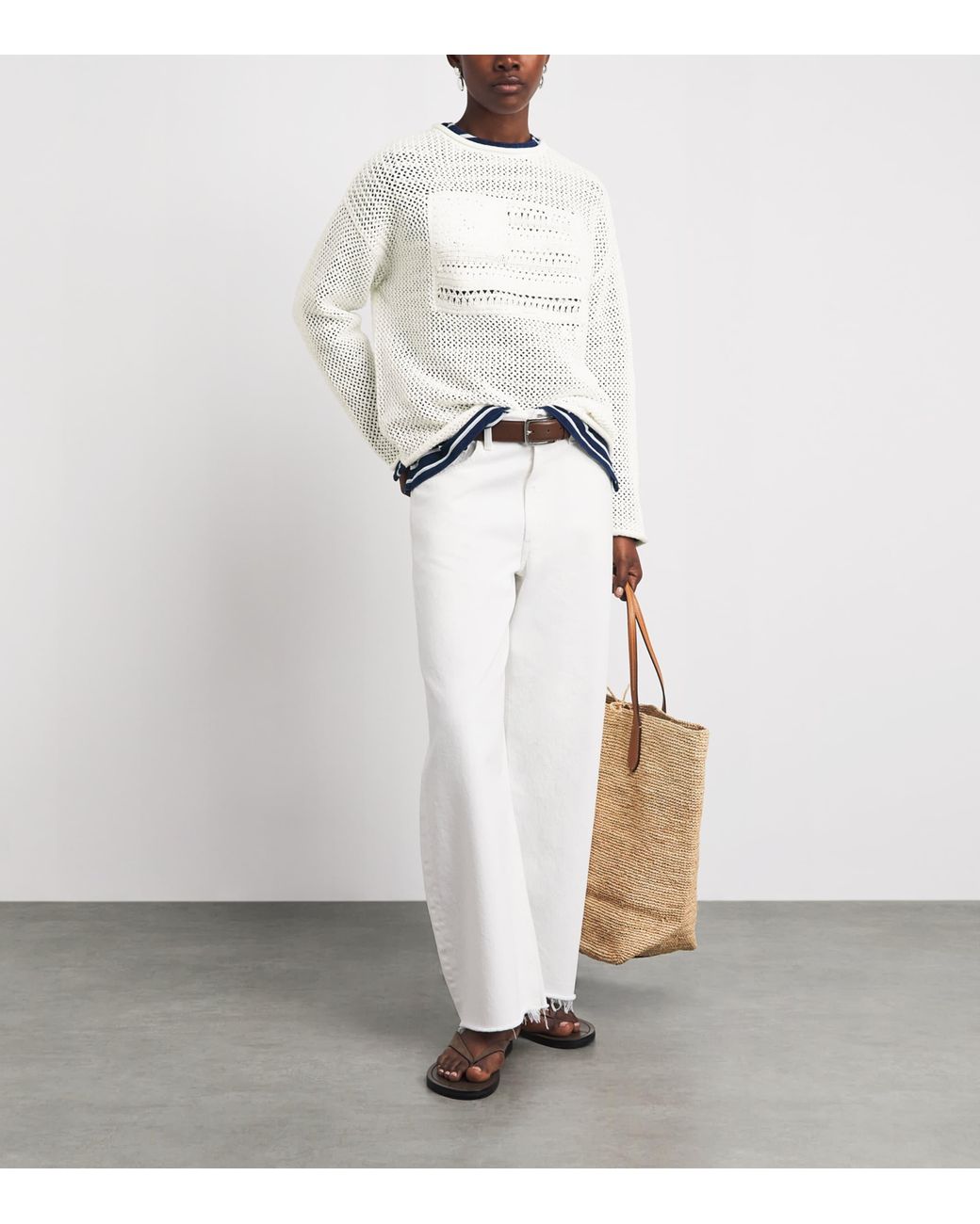 Polo Ralph Lauren White Cotton Open-Work American Flag Sweater