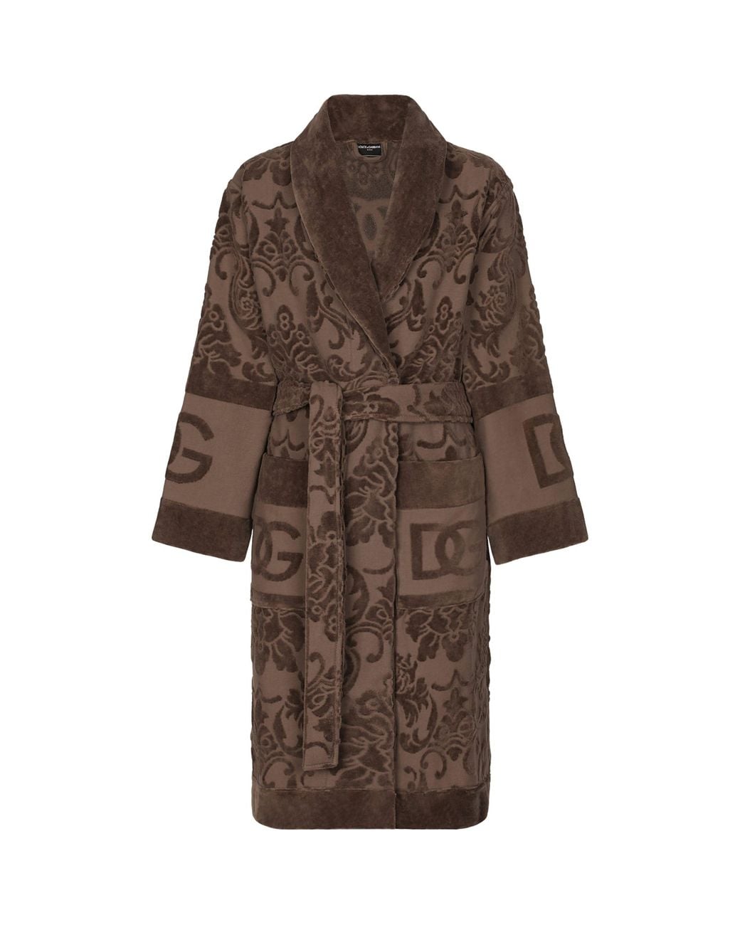 Dolce & Gabbana Brown Terry Cotton Dg Logo Robe