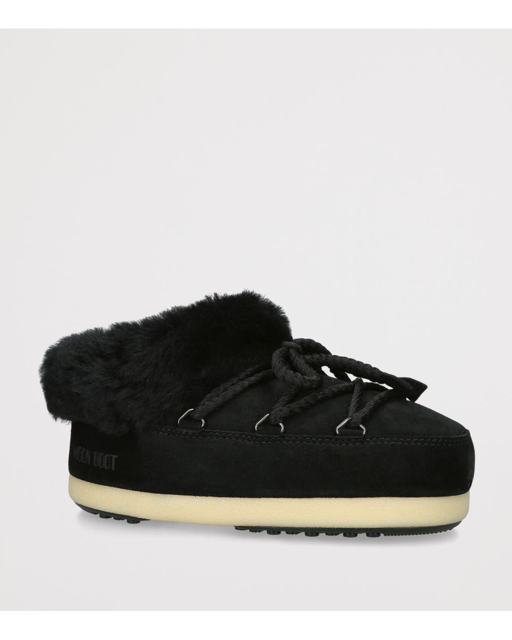 Moon Boot Black Suede Shearling-Trim Evx Mules