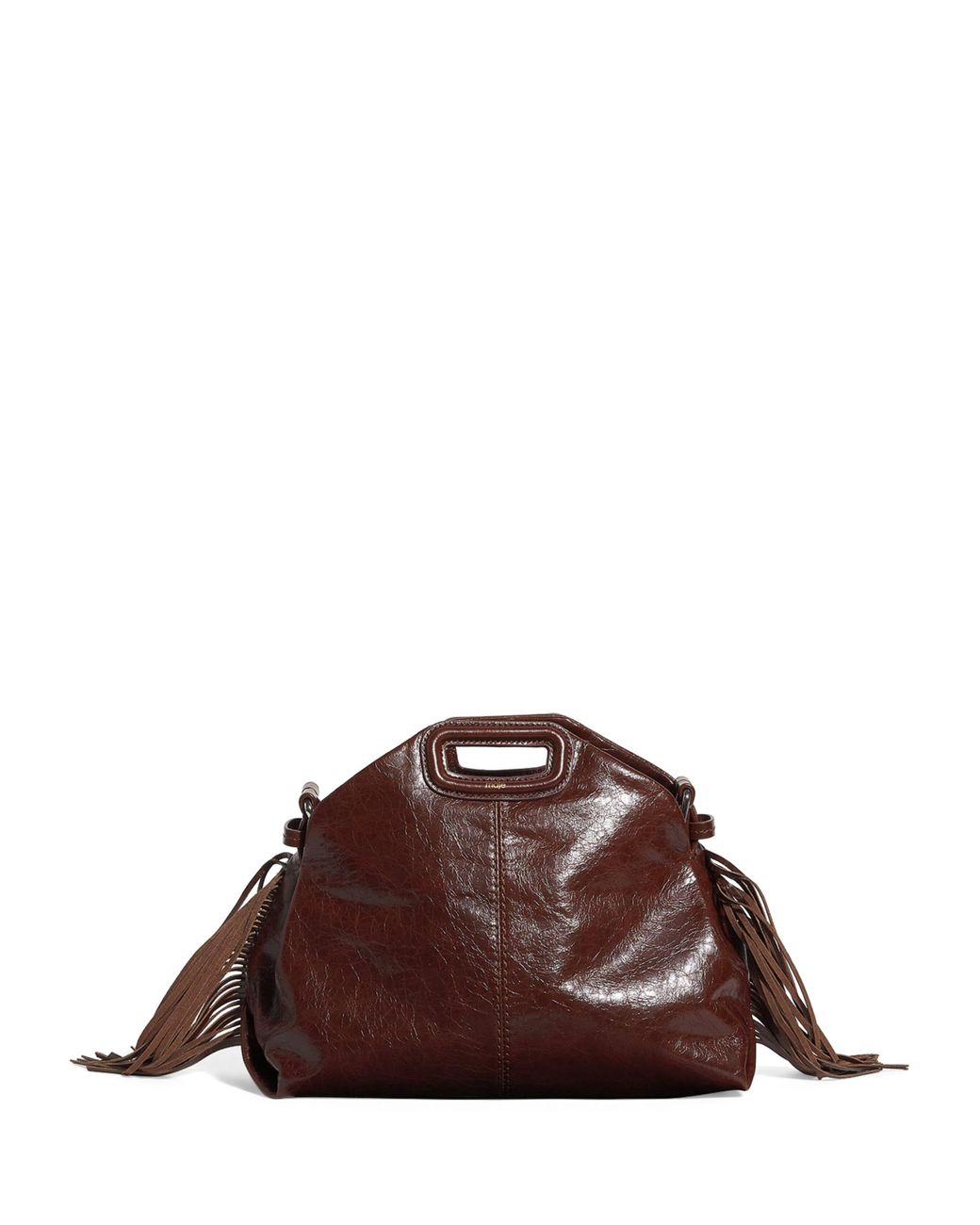 Maje Brown Cracked Leather Miss M Shoulder Bag
