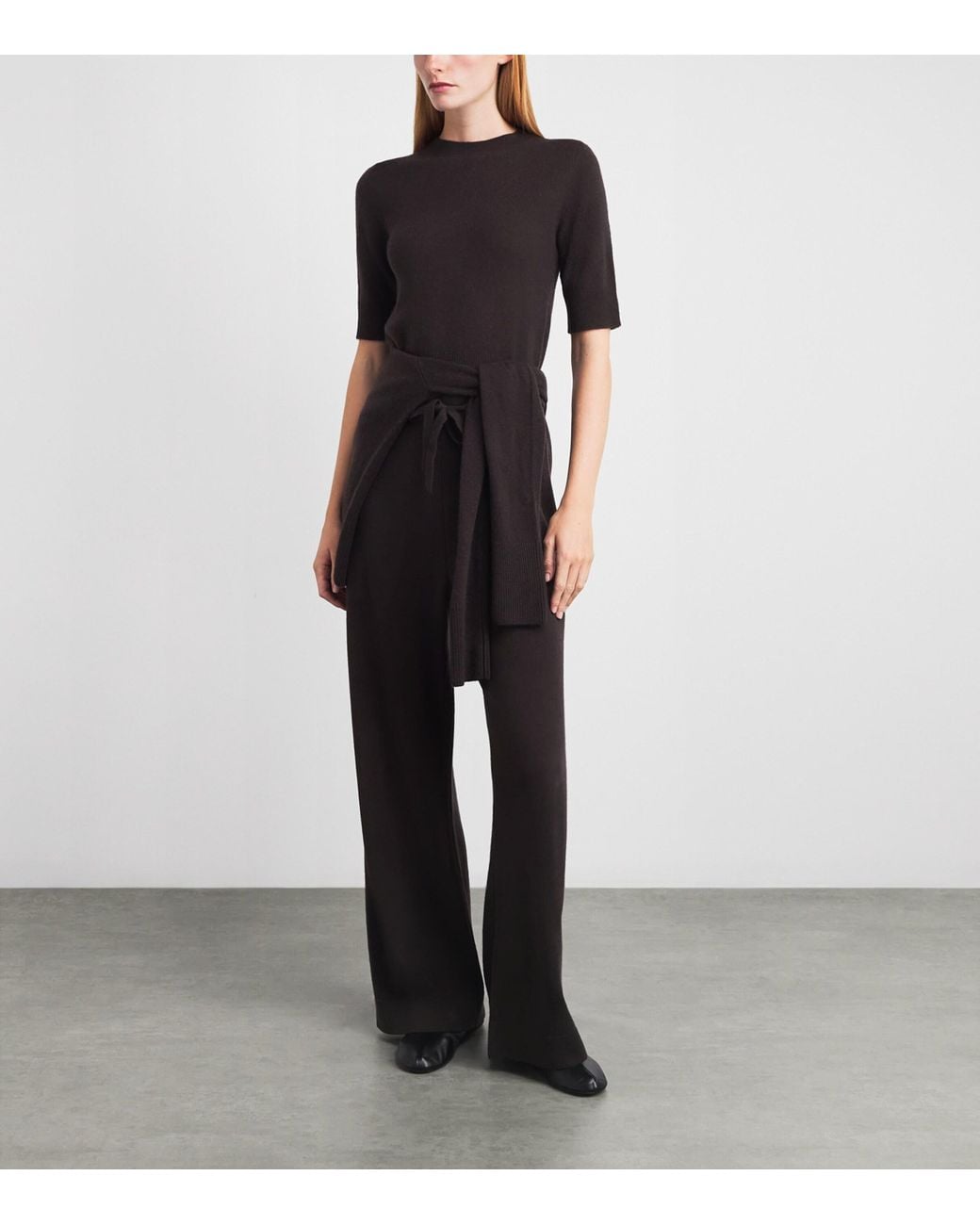 LeKasha Black Cashmere Short-Sleeve Chypre Sweater