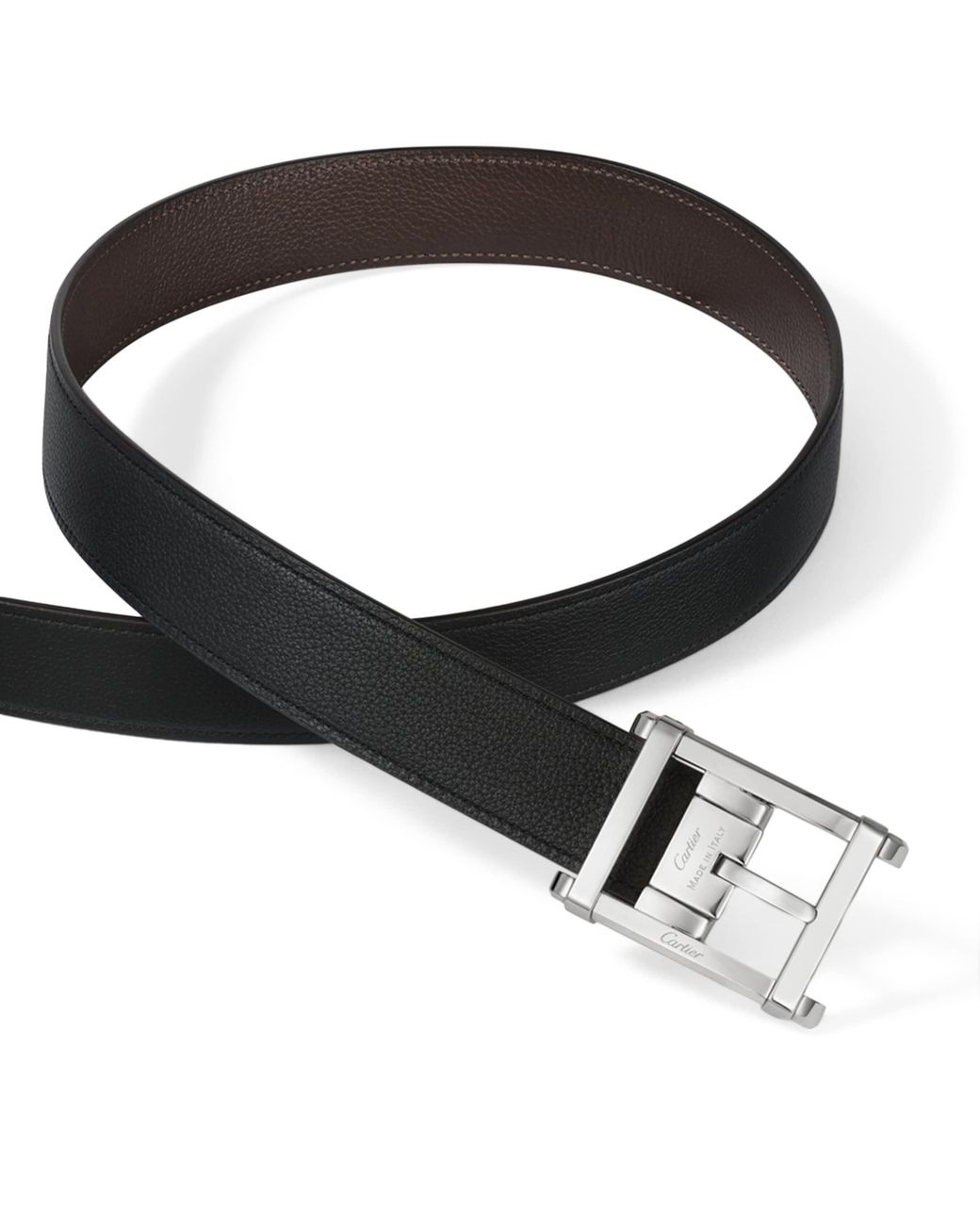 Cartier Black Leather Reversible Tank De Belt for men