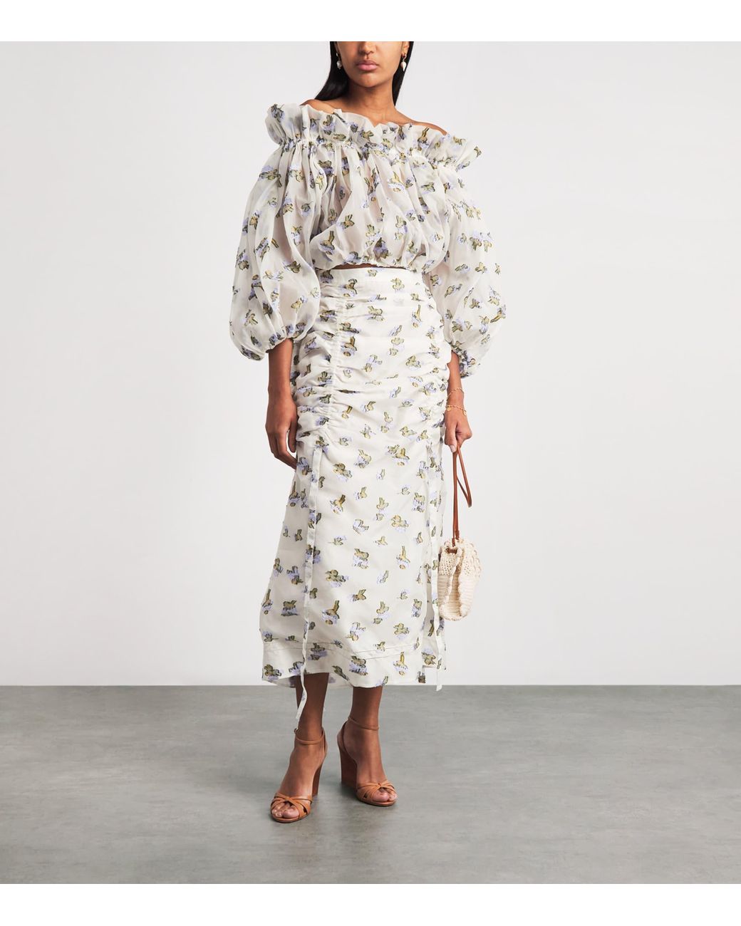 Ulla Johnson White Organza Fliora Liora Midi Skirt