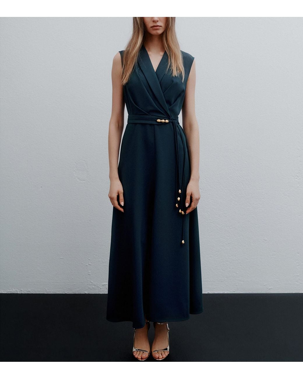 Marella Blue Satin Sleeveless Envers Dress