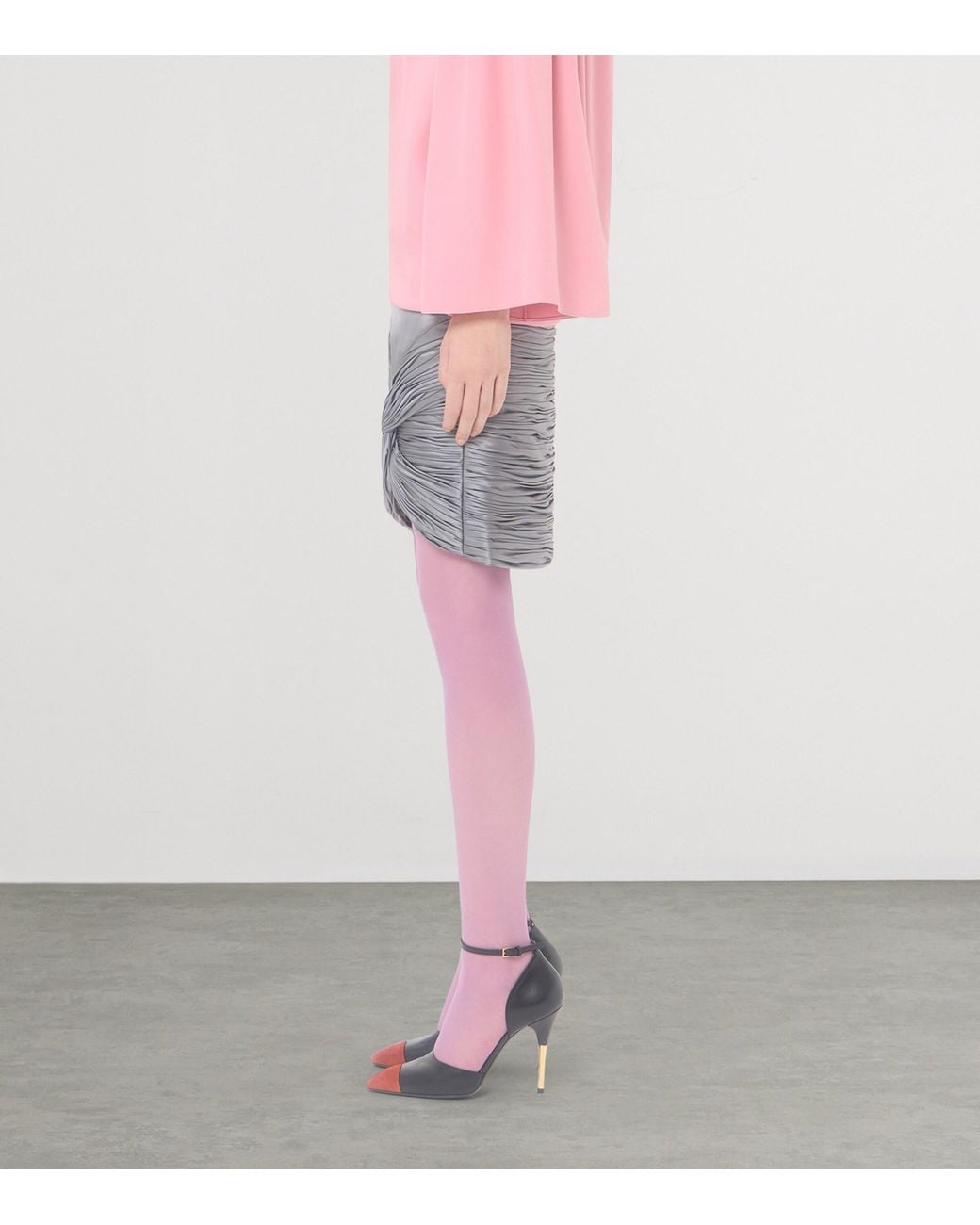 Valentino Gray Satin Draped Plissé Mini Skirt