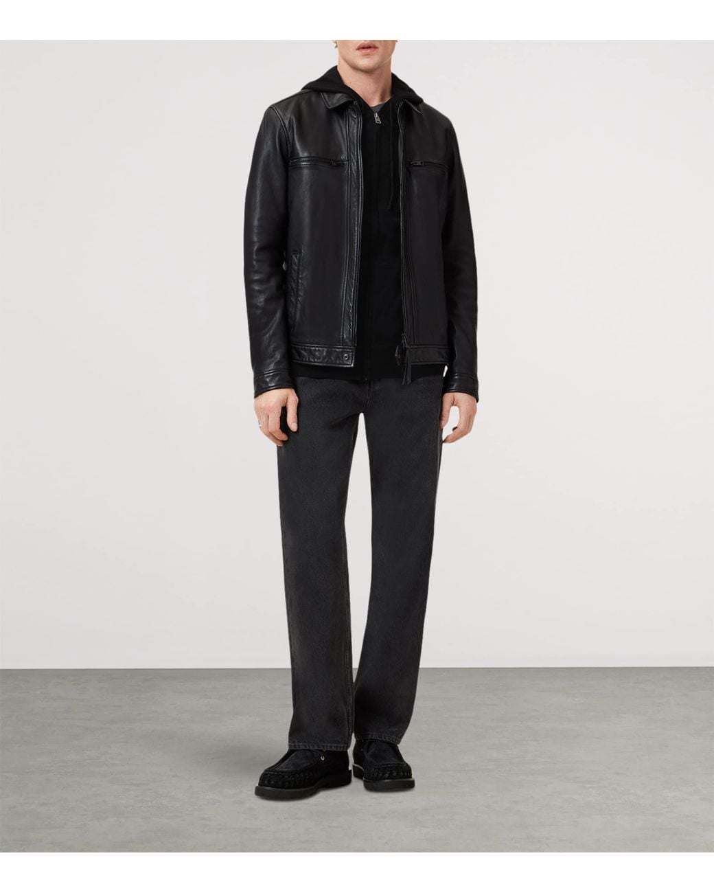 AllSaints Black Merino Wool Mode Hoodie for men