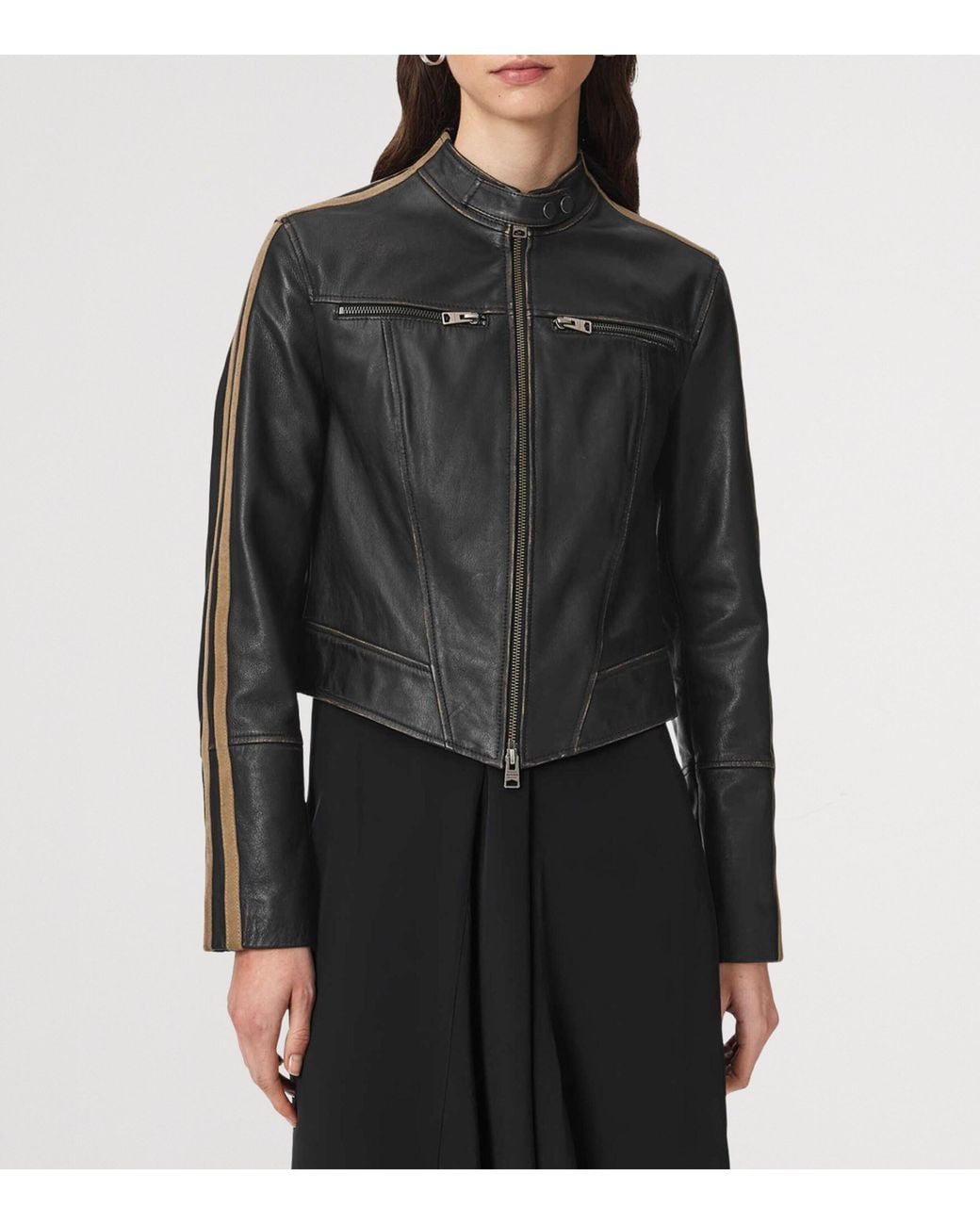AllSaints Black Tiggy Biker Leather Jacket