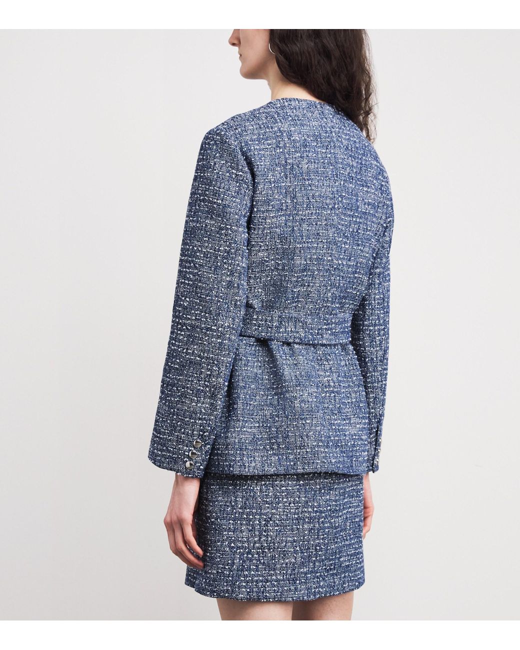 Maje Blue Cotton-Blend Tweed Jacket