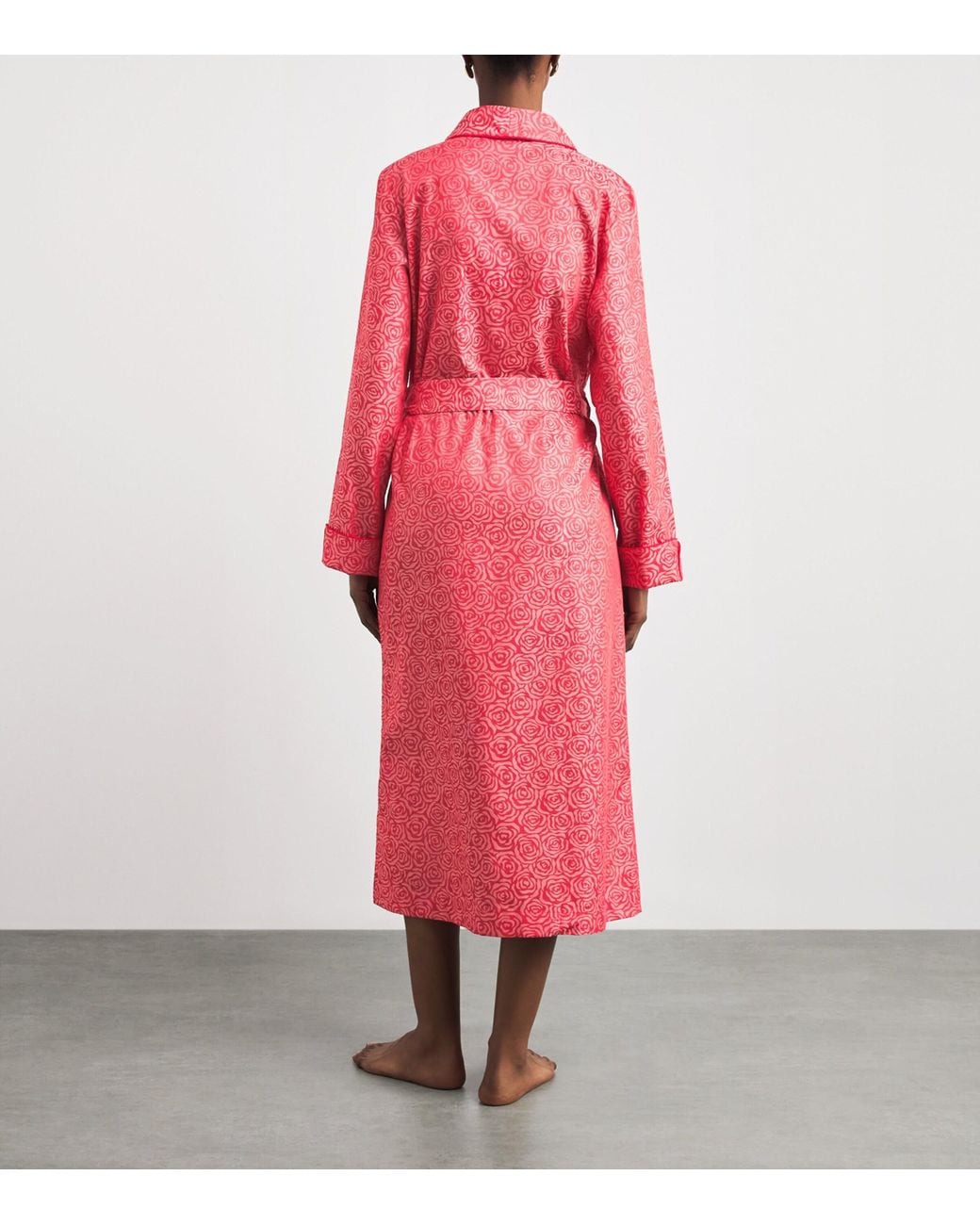 Derek Rose Pink Cotton Jacquard Roses Robe