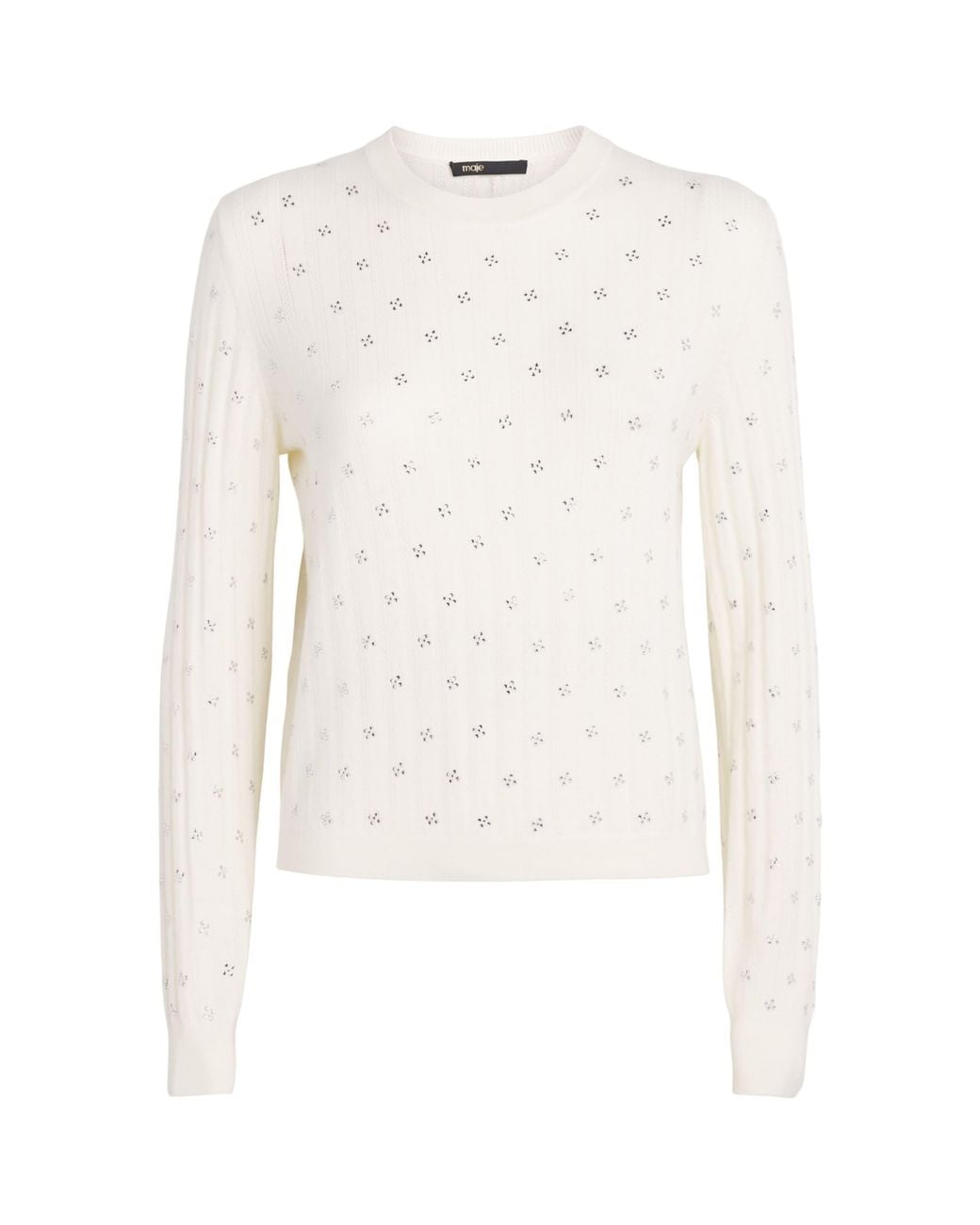 Maje White Wool-Blend Rhinestone Sweater