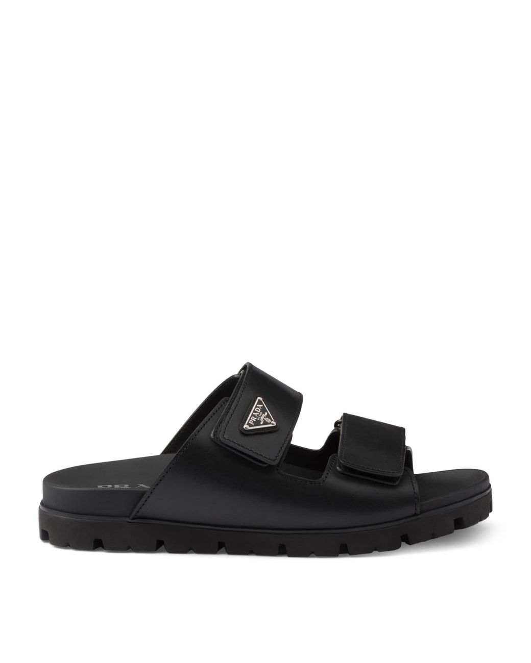 Prada Black Leather Triangle Sandals for men