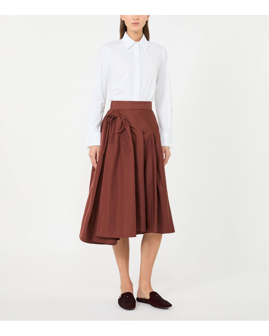 Max Mara Brown Pleated Asymmetric Midi Skirt
