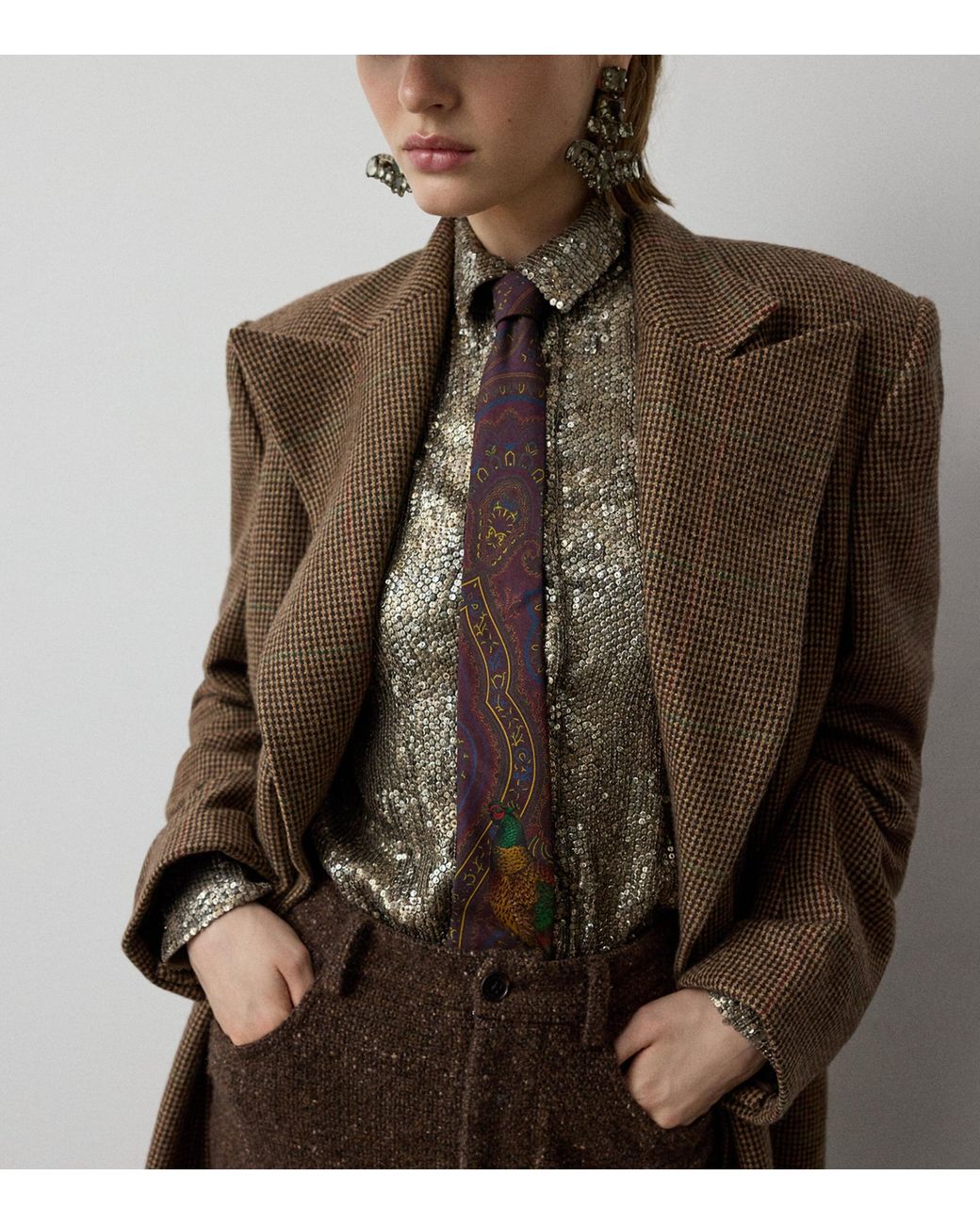 Ralph Lauren Brown Printed Silk Tie