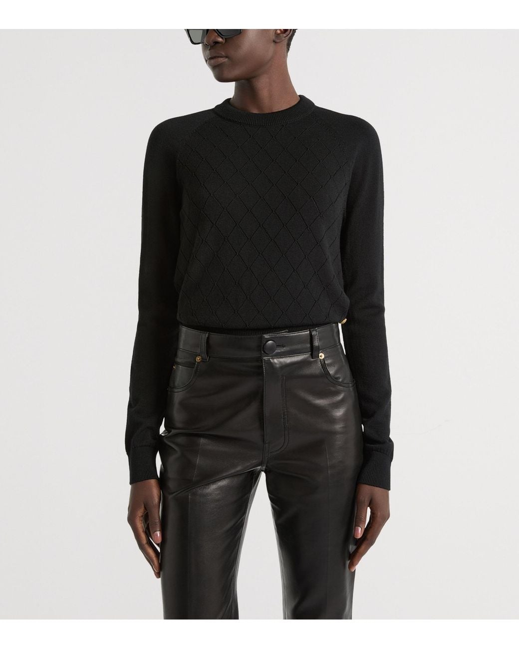 Balmain Black Merino Wool Button-Detail Sweater