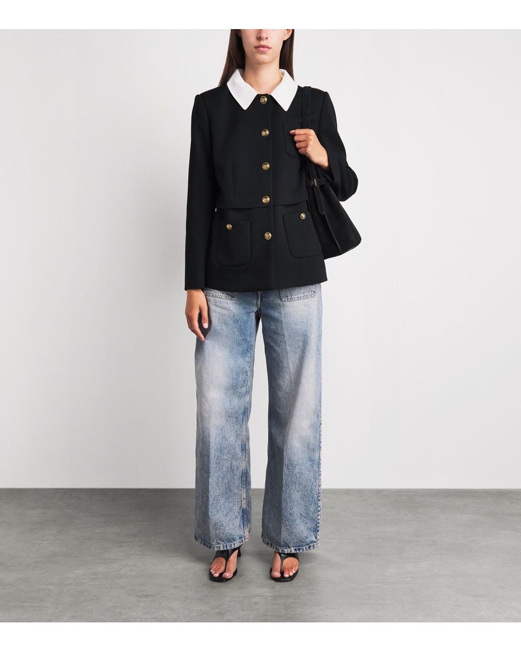 Sandro Black Wool Contrast Collar Blazer