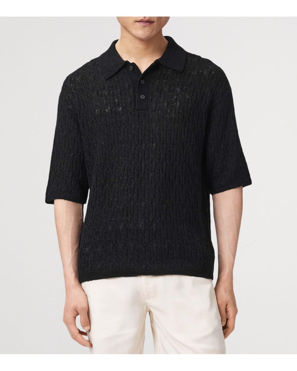 AllSaints Black Wool-Blend Cyclone Polo Shirt for men