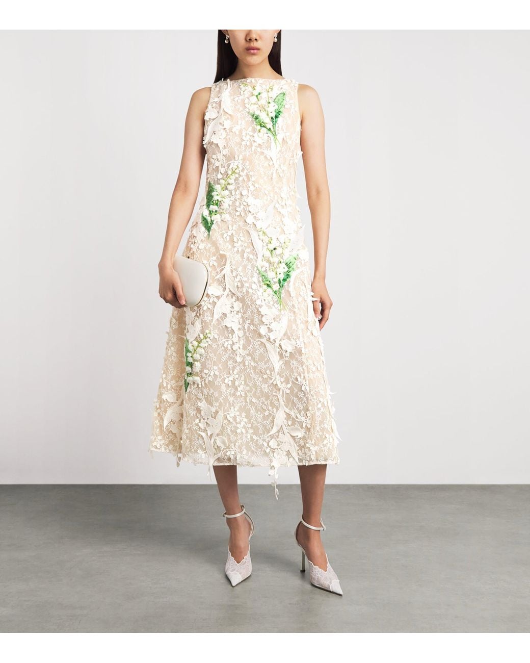 LEO LIN Natural Lace Embellished Cleo Midi Dress