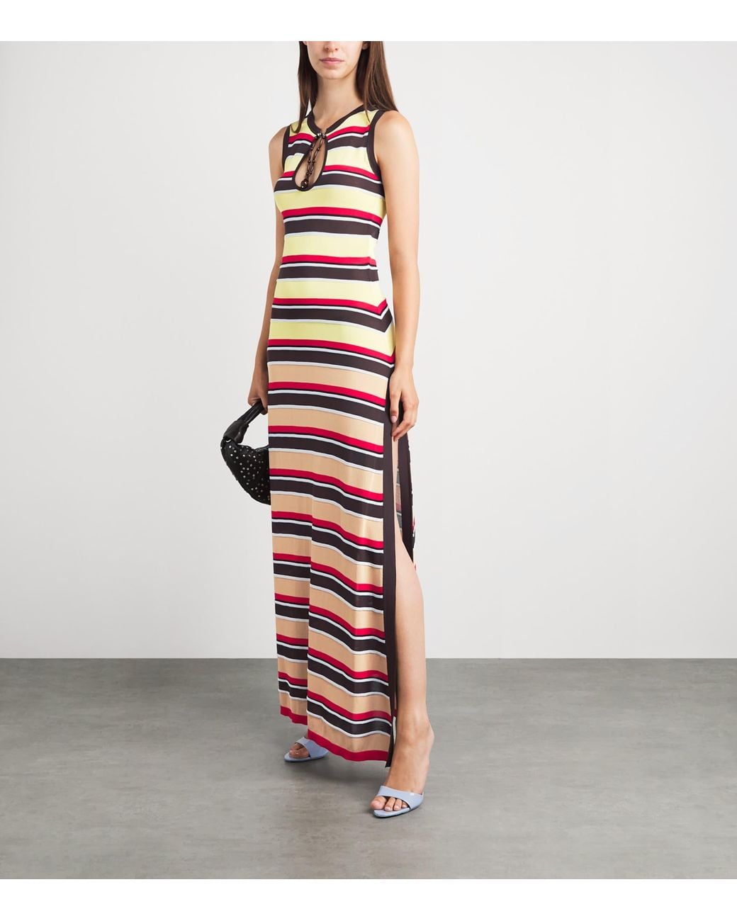 Rabanne White Stripe Cut-Out Maxi Dress