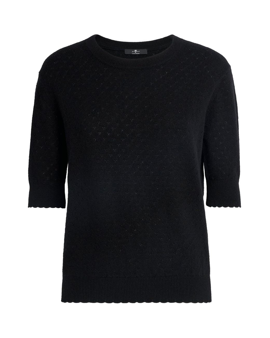 7 For All Mankind Black Cashmere Pointelle Short-Sleeve Sweater