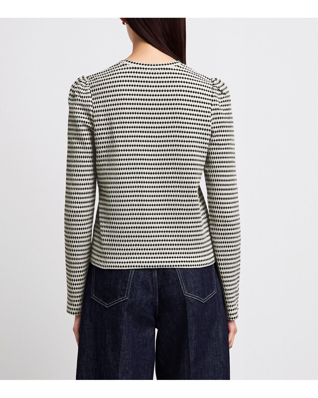 ME+EM Natural Long-Sleeve Jacquard Top