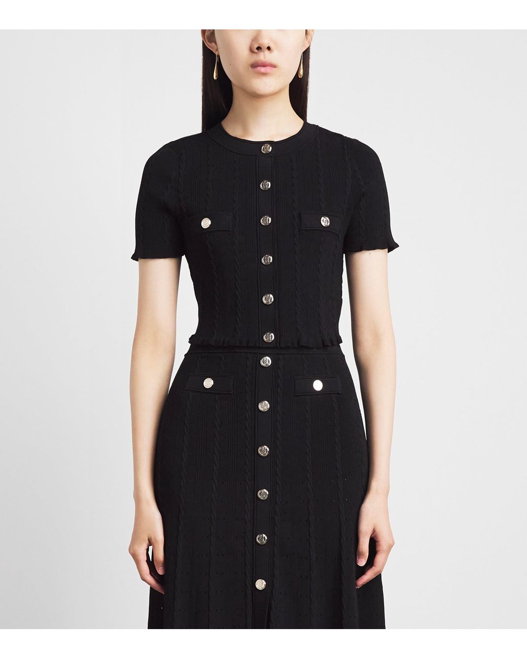 Sandro Black Pointelle-Knit Cropped Cardigan