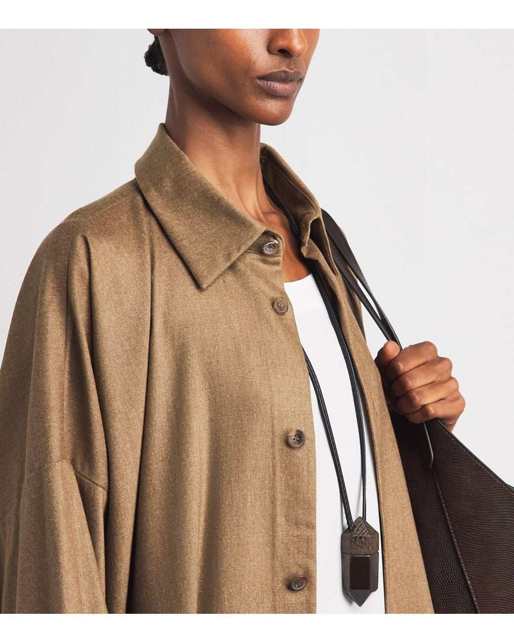 Eskandar Natural Wool-Blend Midi Shirt Dress