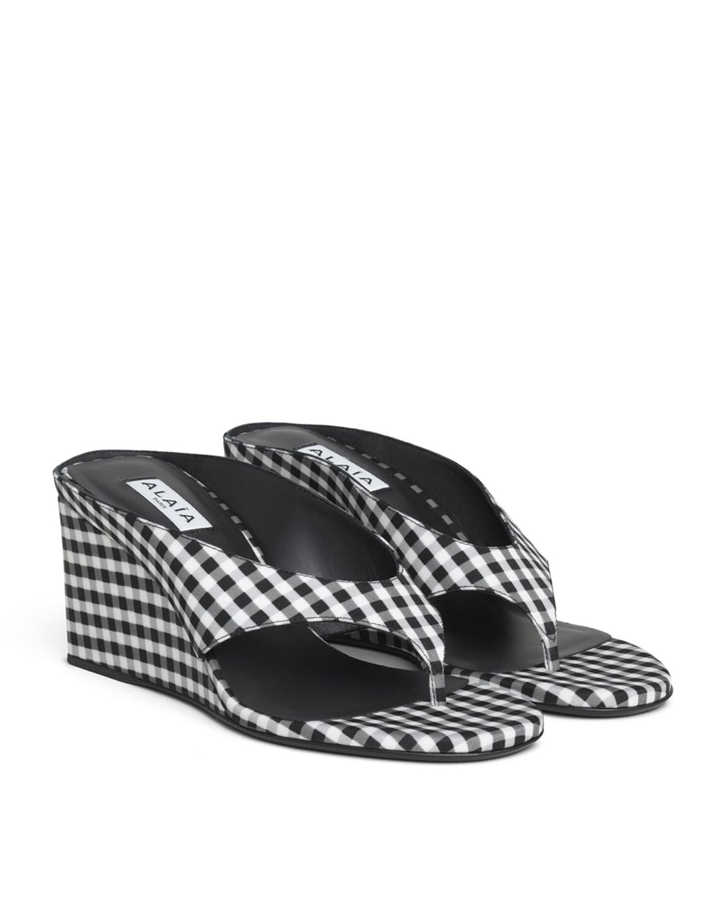 Alaïa White Vichy Print Cube Sandals 75