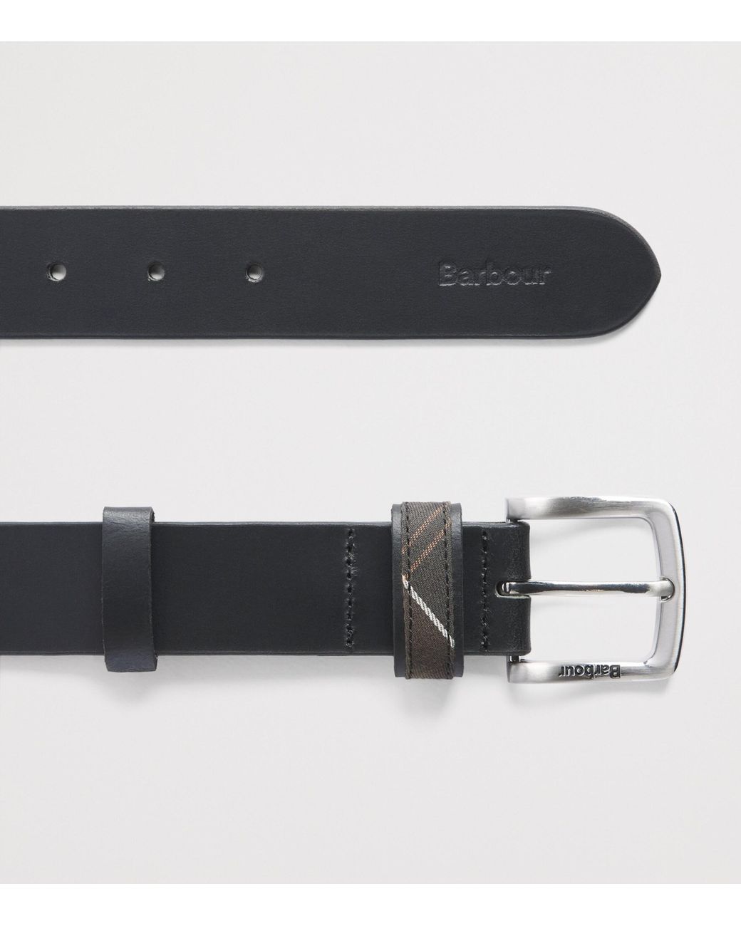 Barbour Black Leather Tartan Keeper Belt for men