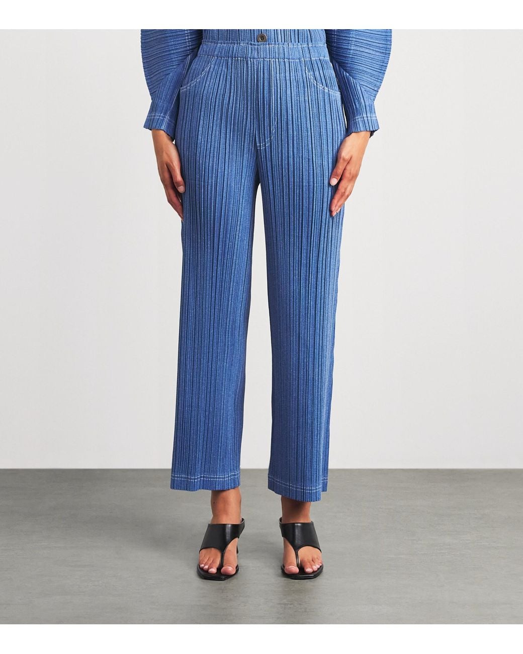 Pleats Please Issey Miyake Blue Cotton Denim Trousers