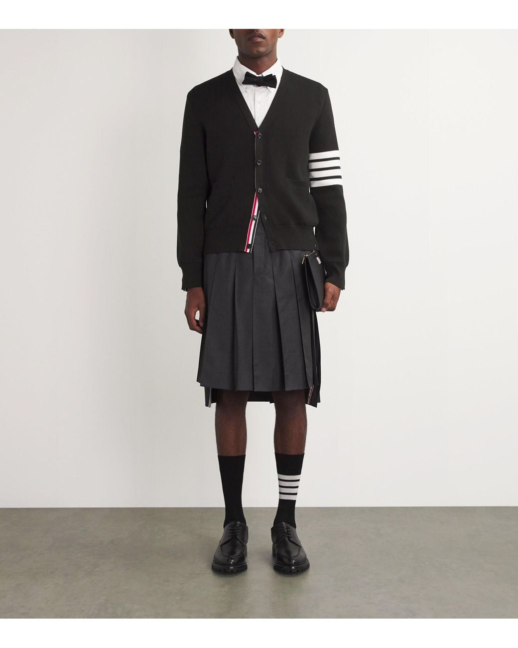 Thom Browne Black Milano-Stitch V-Neck Cardigan for men