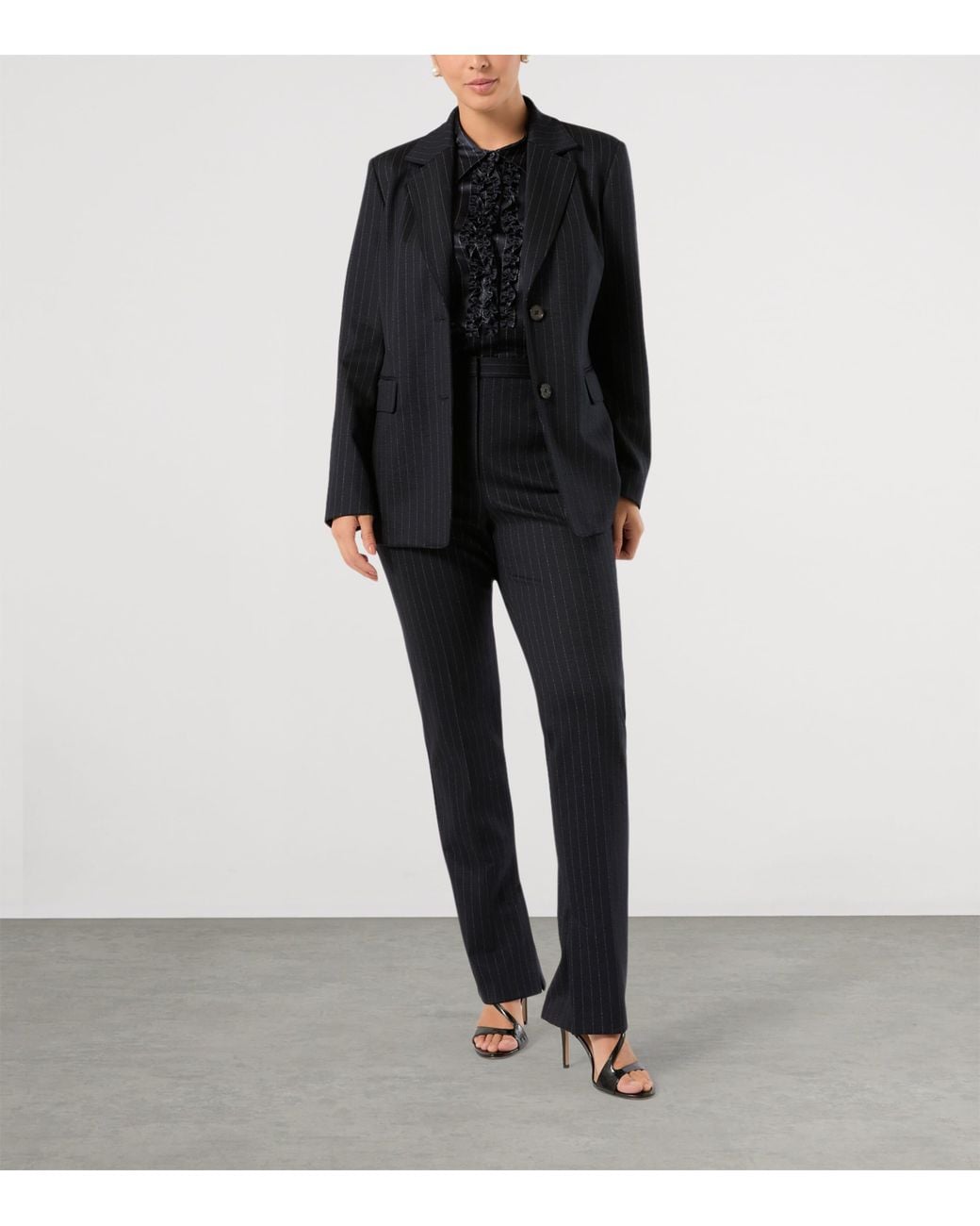 Marina Rinaldi Blue Silk Pinstripe Shirt