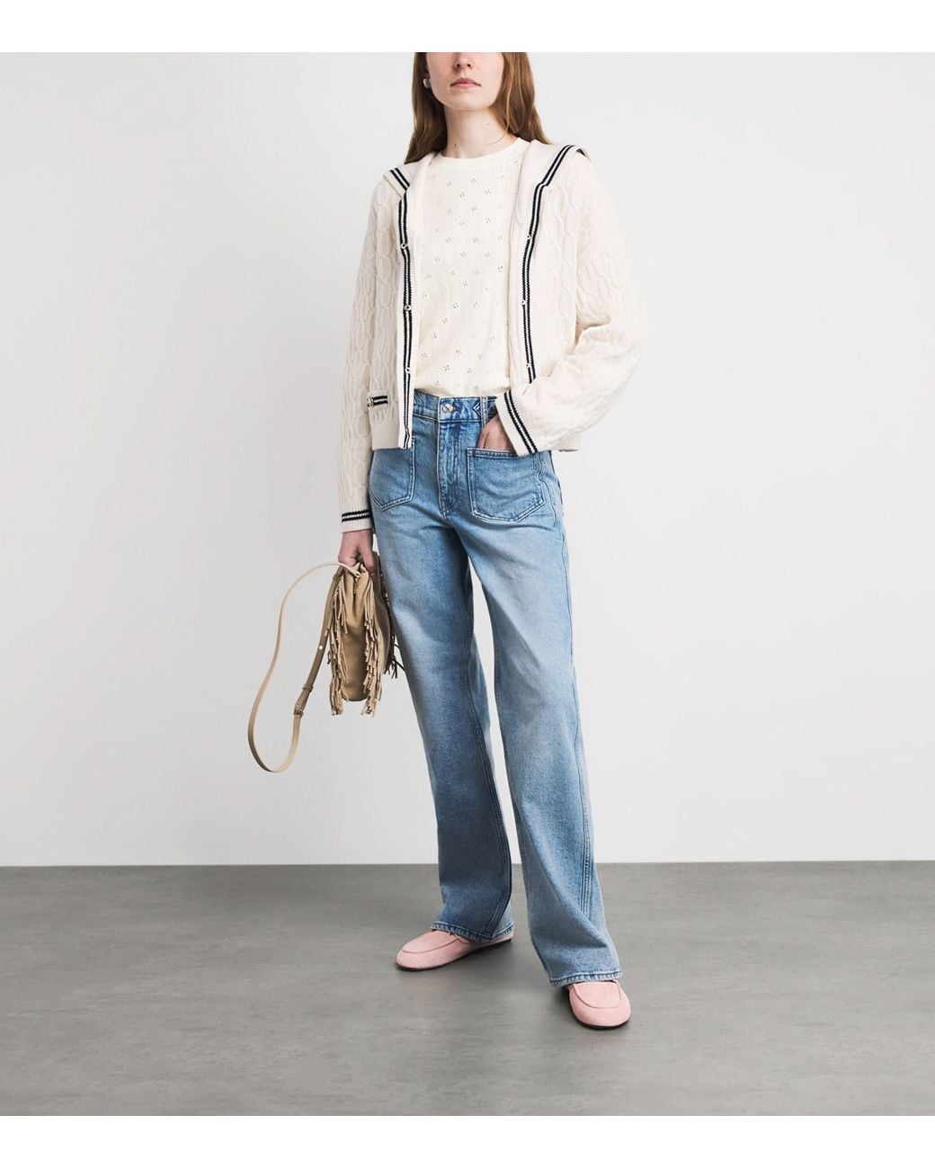 Maje White Wool-Blend Rhinestone Sweater