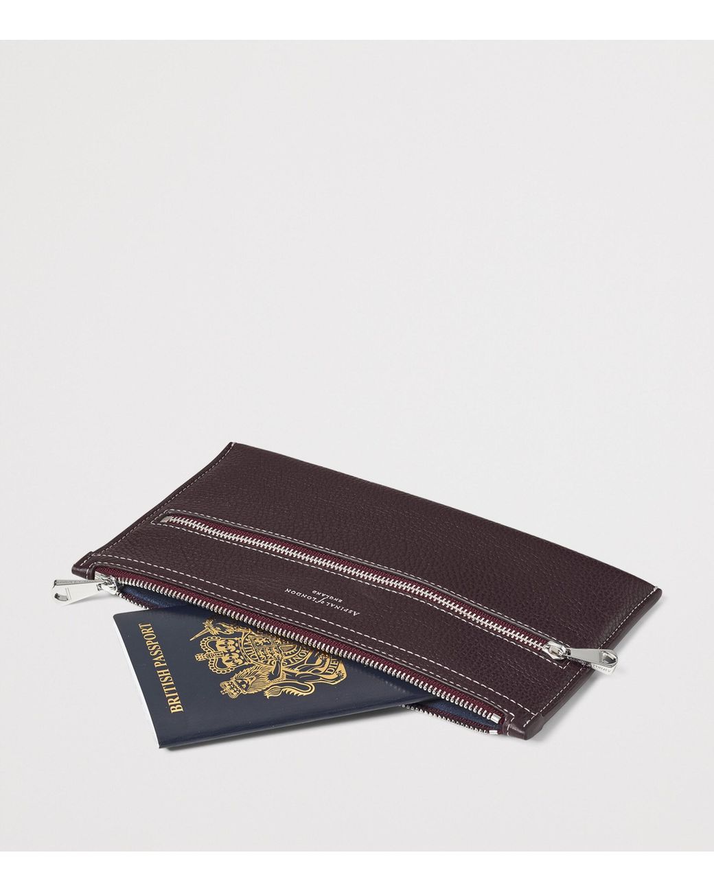 Aspinal Purple Grained Leather Hudson Travel Pouch for men